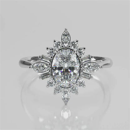 Stunning 0.85 CT Oval Moissanite Engagement Ring With Cluster Design 1
