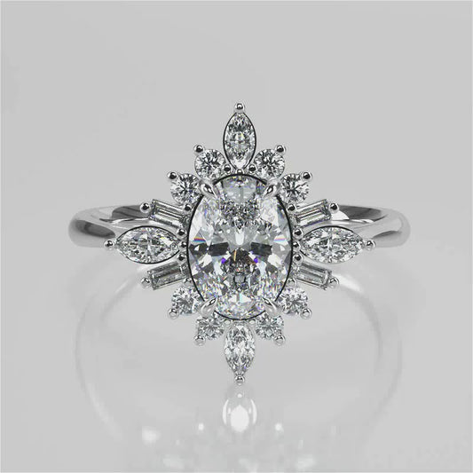 Stunning 0.85 CT Oval Moissanite Engagement Ring With Cluster Design 1