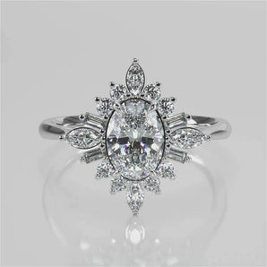 Stunning 0.85 CT Oval Moissanite Engagement Ring With Cluster Design