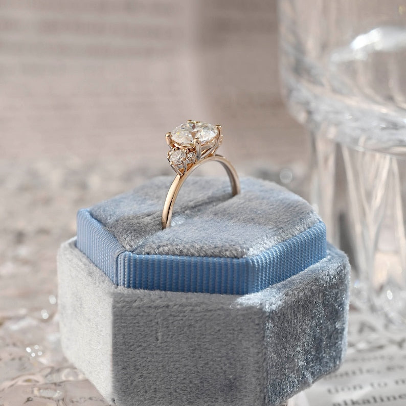 Stunning 3.0 CT Round Moissanite Engagement Ring with Cluster Design 8