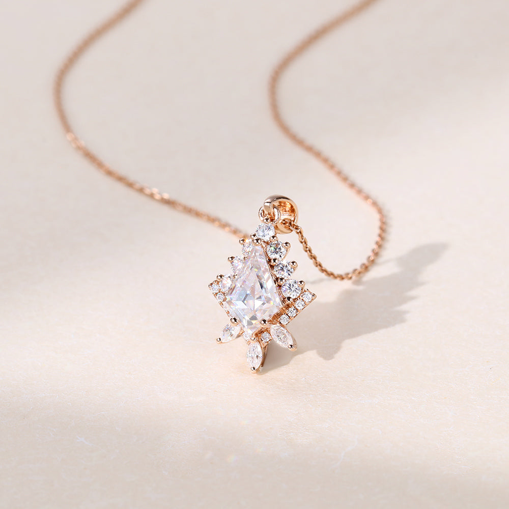 1.20 TCW Kite Moissanite Diamond Cluster Pendant Necklace in Solid Gold 2
