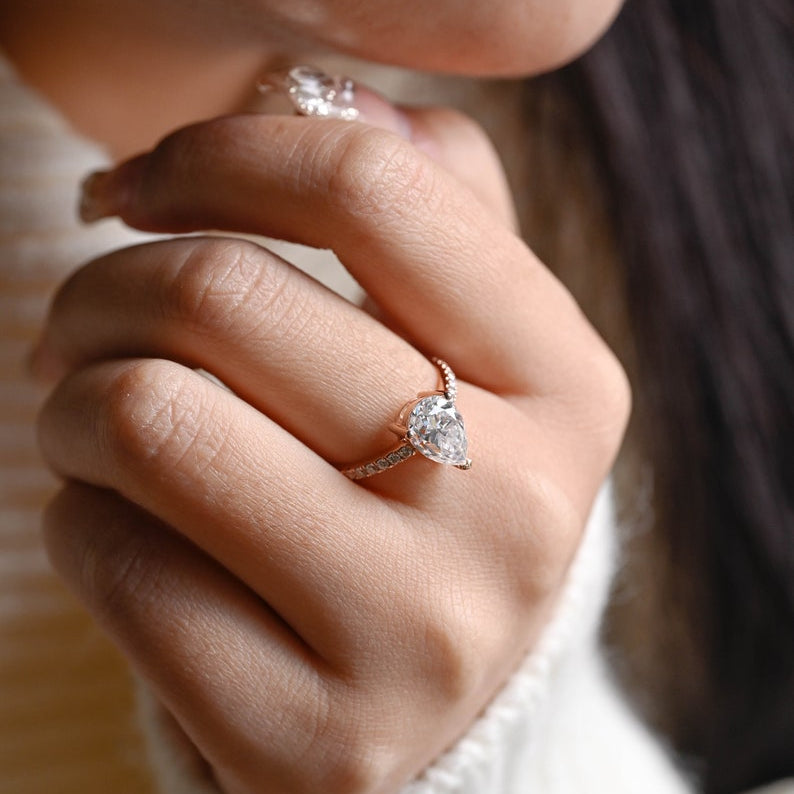 Stunning 1.0 - 2.0 CT Pear Moissanite Engagement Ring with Pave Design 2