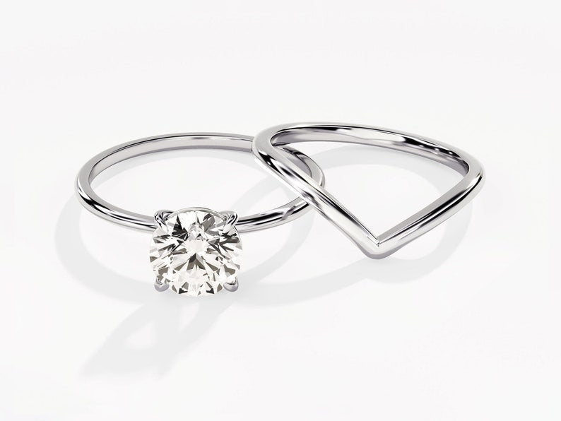 1.50 CT Round Cut Moissanite Solitaire Bridal Ring Set with Round Plain Curved Wedding Bands 9