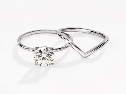 1.50 CT Round Cut Moissanite Solitaire Bridal Ring Set with Round Plain Curved Wedding Bands 9