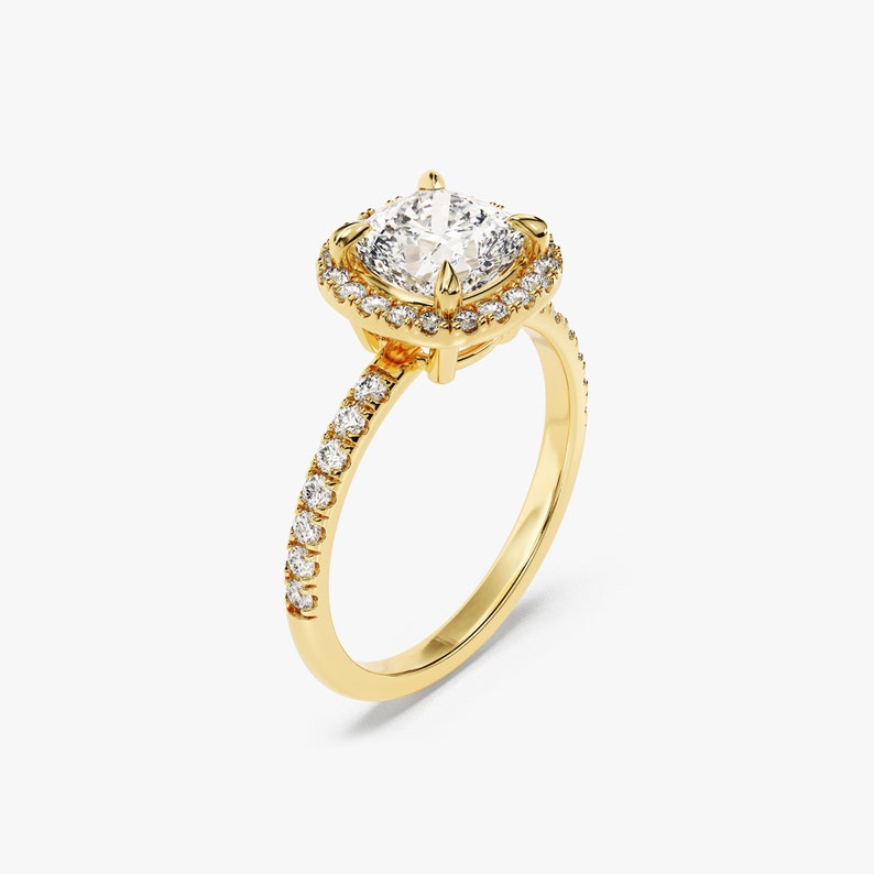 Stunning 1.0-2.0 CT Cushion Moissanite Engagement Ring with Halo & Pave Design 2