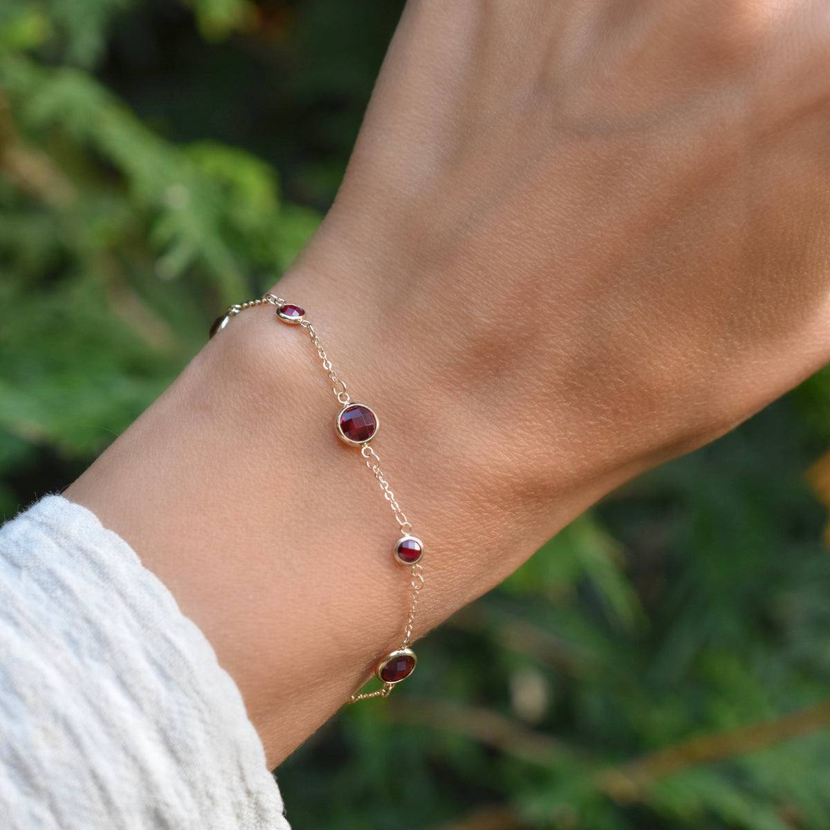 2.14 TCW Round Garnet Lab Made Diamond- January Birthstone Bracelets 3