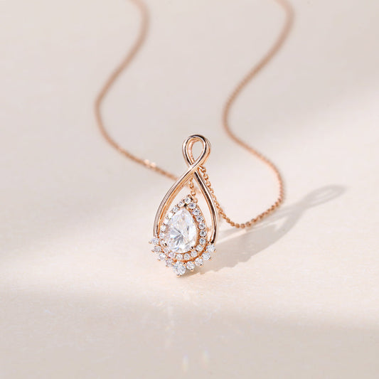 2.20 CT Pear Cut Moissanite Diamond Halo Pendant Necklace in Solid Gold 2