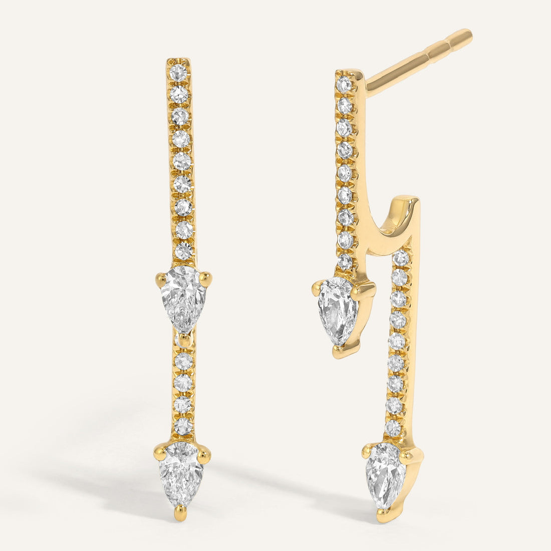 0.50 TCW Round & Pear Cut Moissanite Over and Under Bar Earrings in Gold 1