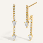 0.50 TCW Round & Pear Cut Moissanite Over and Under Bar Earrings in Gold 1