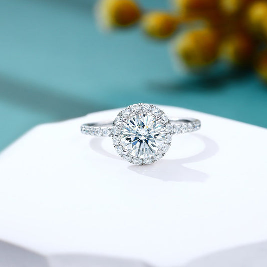 Stunning 1.0 CT Round Cut Moissanite Engagement Ring with Halo & Pave Design 2