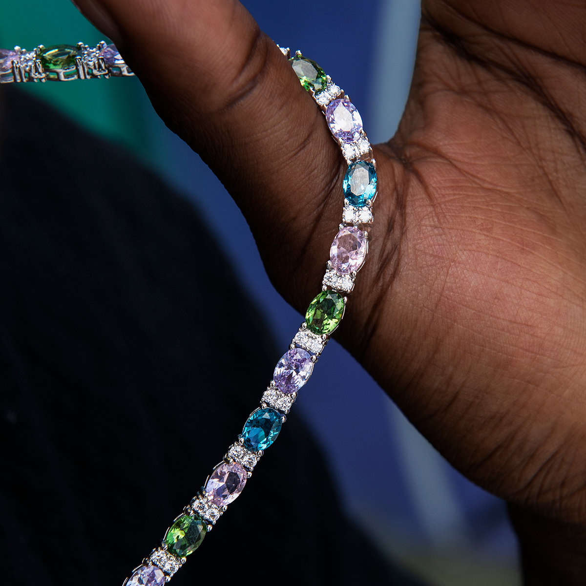 35 CT Oval & Round Moissanite Diamond Multicolor Tennis Silver Necklace For Him 4