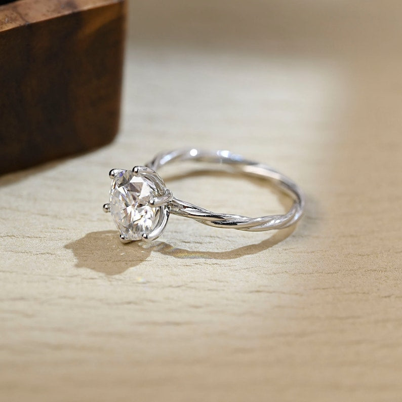 Stunning 1.0 CT Round Moissanite Engagement Ring with Twisted Shank in Solitaire Design 6