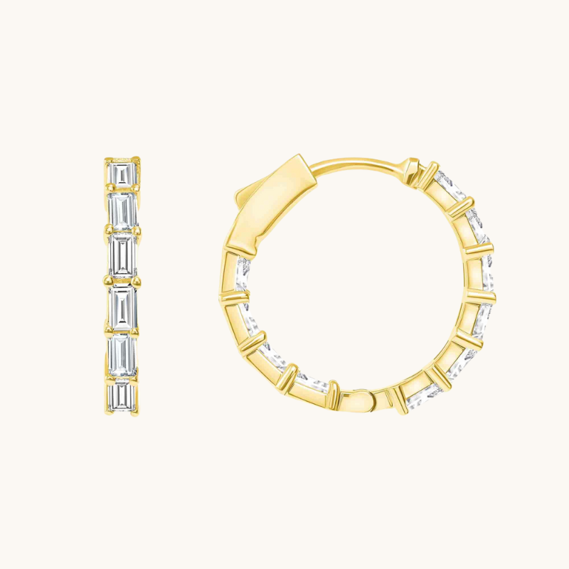 Classic 1.0 TCW Baguette Cut Moissanite Hoops Earrings in Gold 1