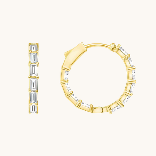 Classic 1.0 TCW Baguette Cut Moissanite Hoops Earrings in Gold 1