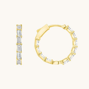 Classic 1.0 TCW Baguette Cut Moissanite Hoops Earrings in Gold