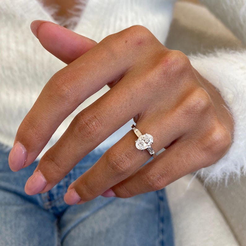 Stunning 1.0 CT Oval Moissanite Engagement Ring in Three stones Design 7