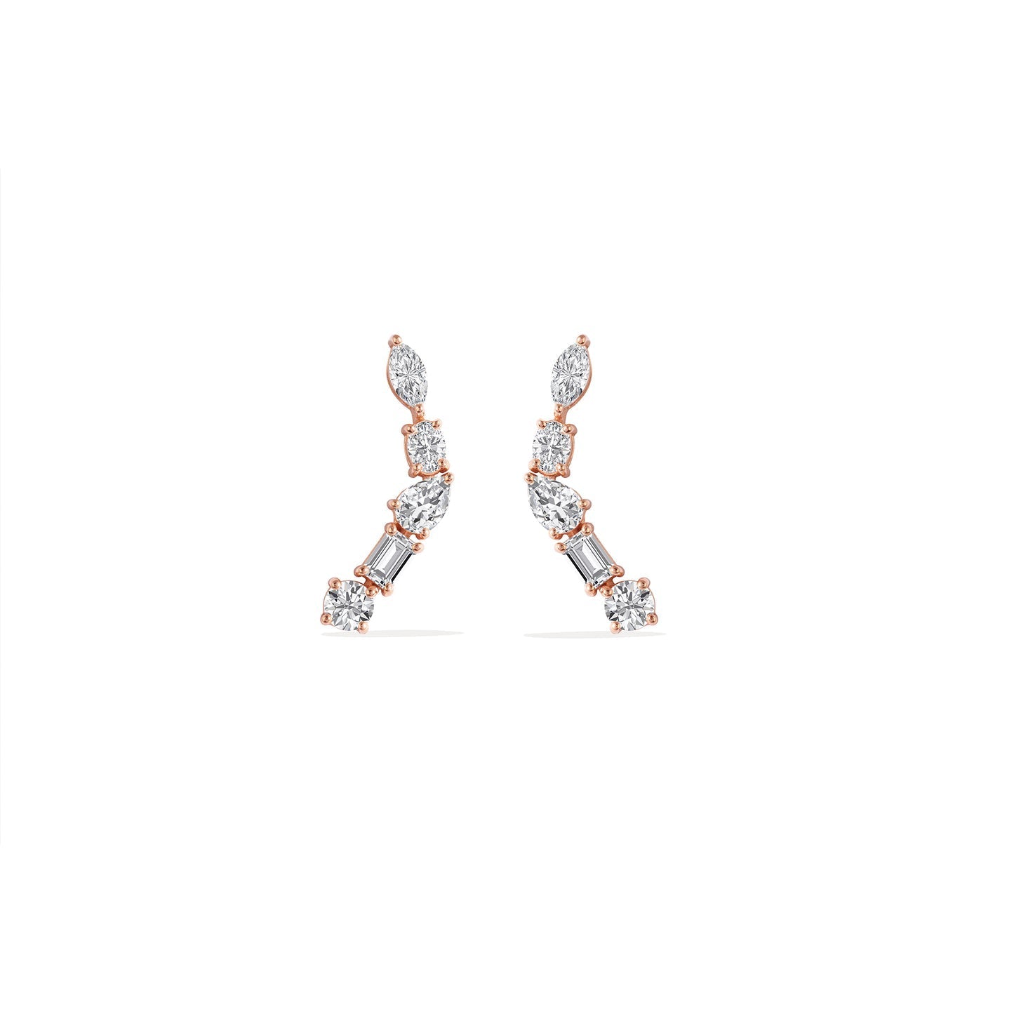 2.0 TCW Round, Marquise, Oval, Pear & Baguette Cut Moissanite Cuff Earrings in Gold 5