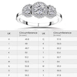 Round Cut Halo Three Stone Style Cubic Zirconia in 925 Sterling Silver Ring 7