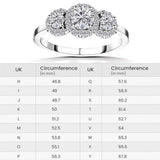 Round Cut Halo Three Stone Style Cubic Zirconia in 925 Sterling Silver Ring 7