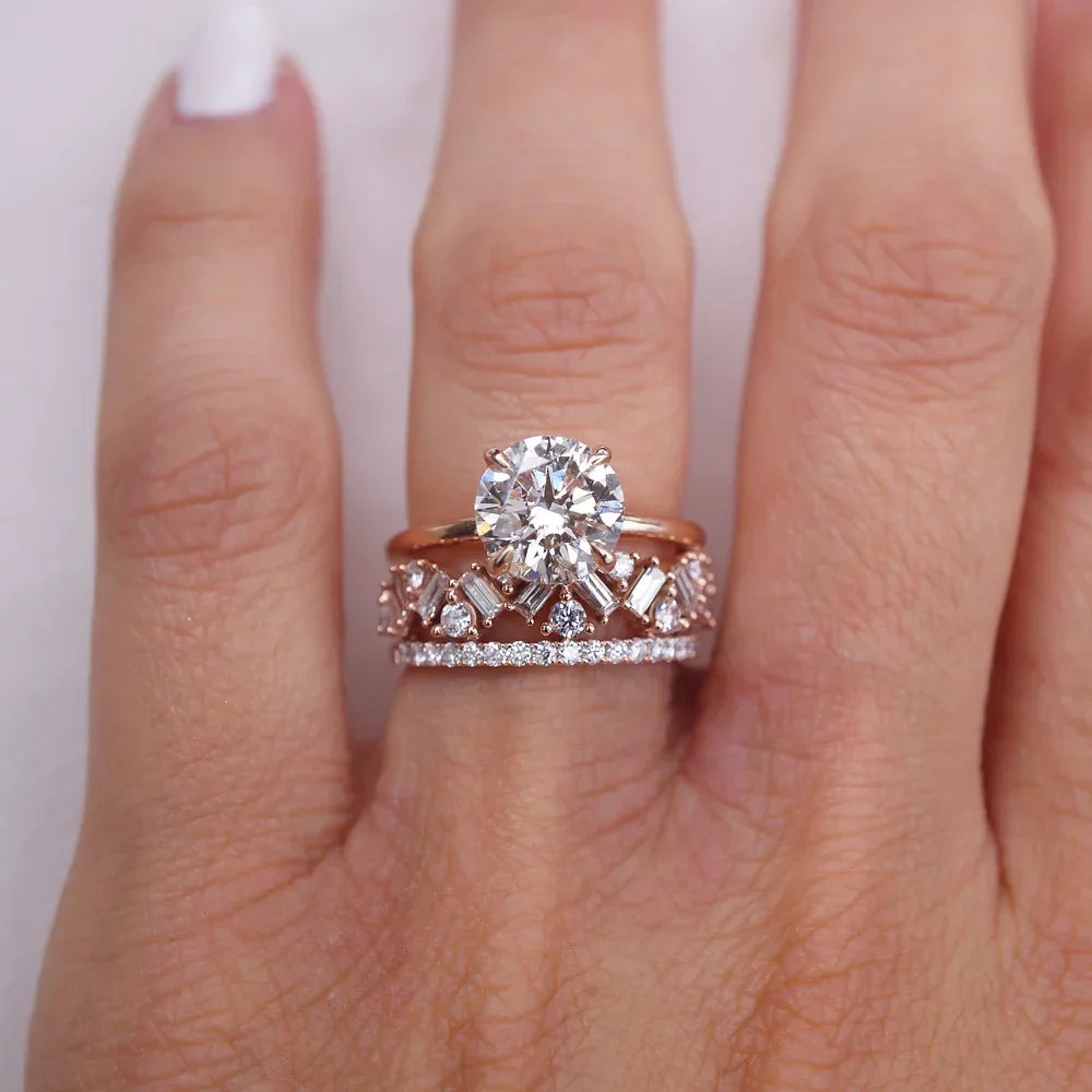 Stunning 0.50 CT Round & Baguette Moissanite Stones Tiara Wedding Band 4