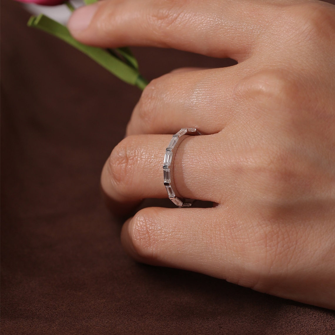 Stunning 0.4 TCW Baguette Moissanite Stones Full Eternity Wedding Band 8