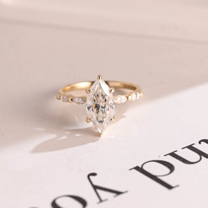 Stunning 1.0 - 2.0 CT Marquise Moissanite Engagement Ring with Pave & Hidden Halo Design