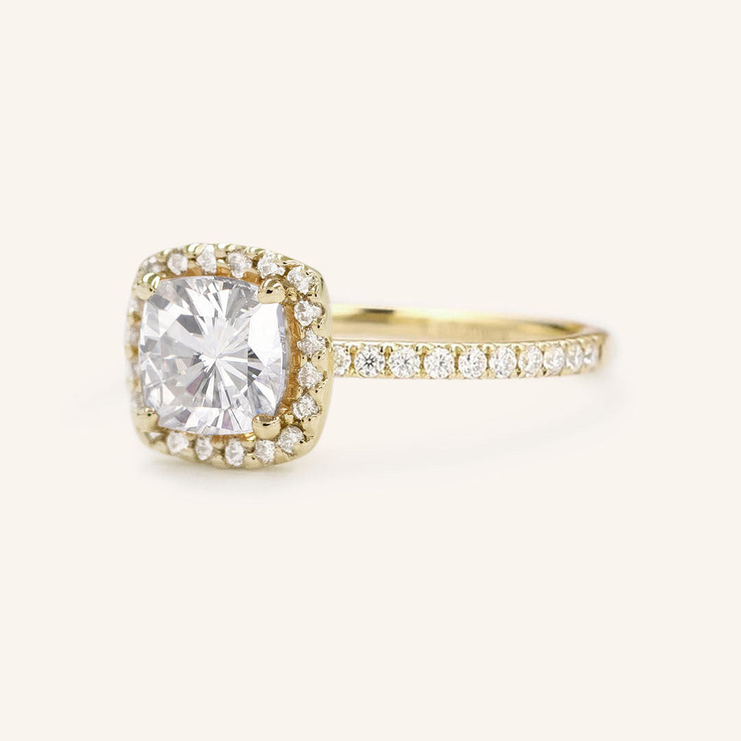 Stunning 1 CT Cushion Moissanite Engagement Ring With Halo & Pave Design 2