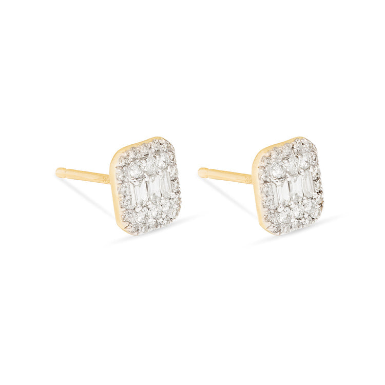 2.0 TCW Round & Baguette Cut Moissanite Cluster Stud Earrings in Gold 5