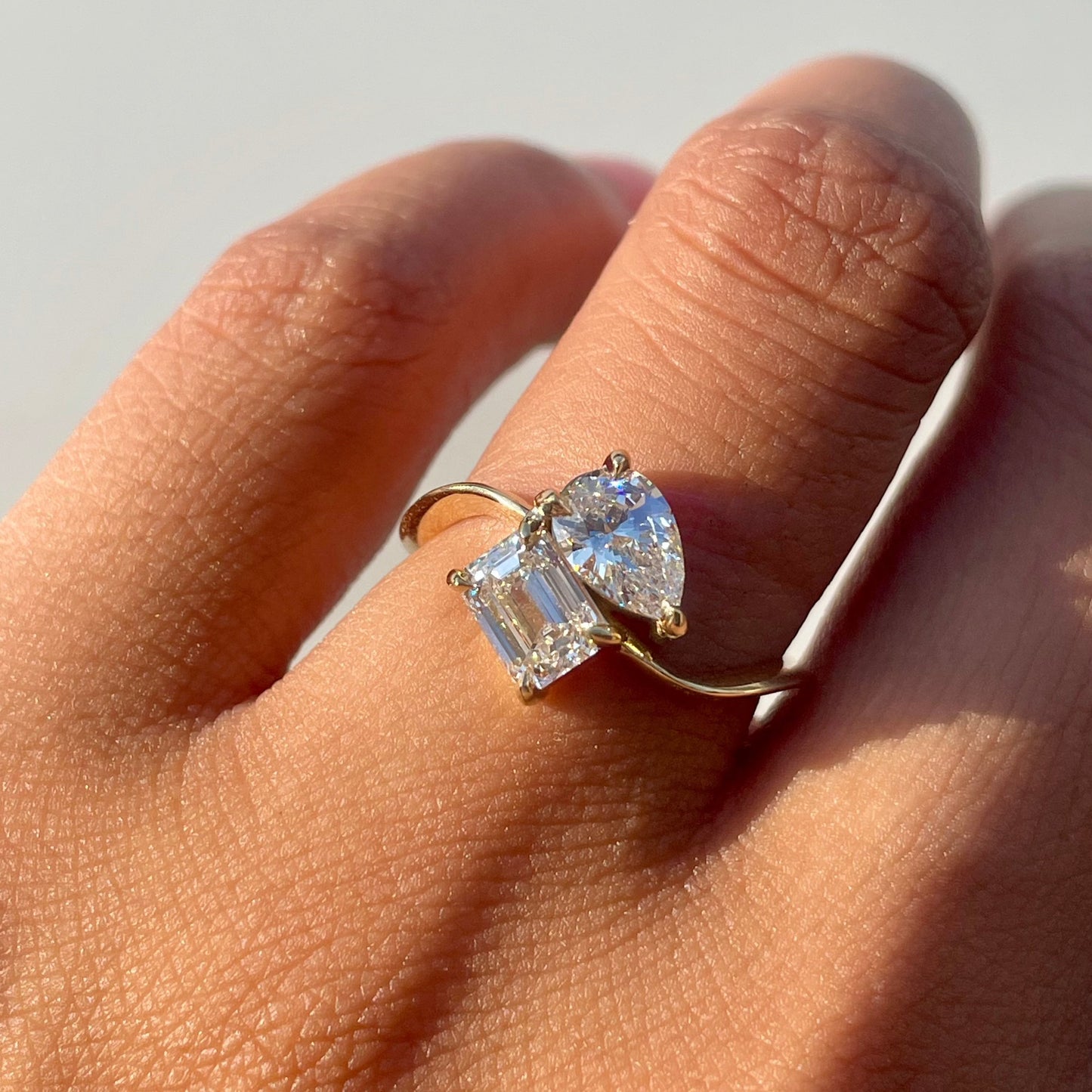 Stunning 1.60 CT Pear & Emerald Moissanite Engagement Ring with Two Stone Design 2