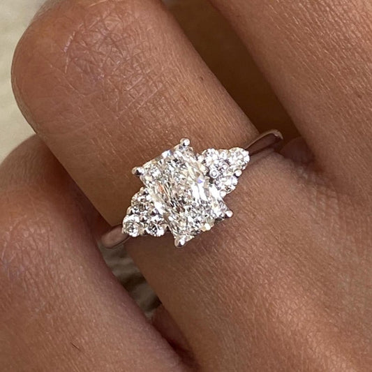 Classic 1.0 CT Radiant Moissanite Engagement Ring with Cluster Design 2