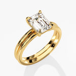 1.50 CT Emerald Cut Moissanite Bridal Ring Set with Plain Wedding Bands 2