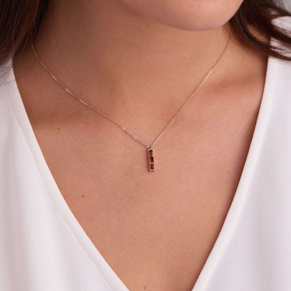 0.14 TCW Baguette Garnet Lab Made Diamond- January Birthstone Necklace 3