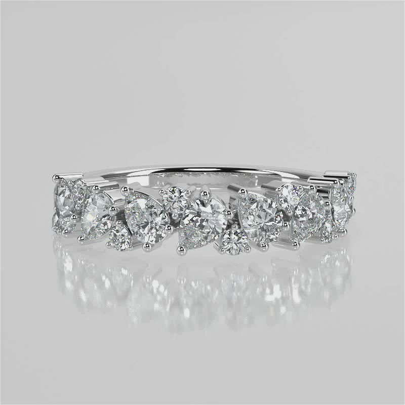 Stunning 0.66 TCW Round & Pear Moissanite Stones Cluster Wedding Band 4