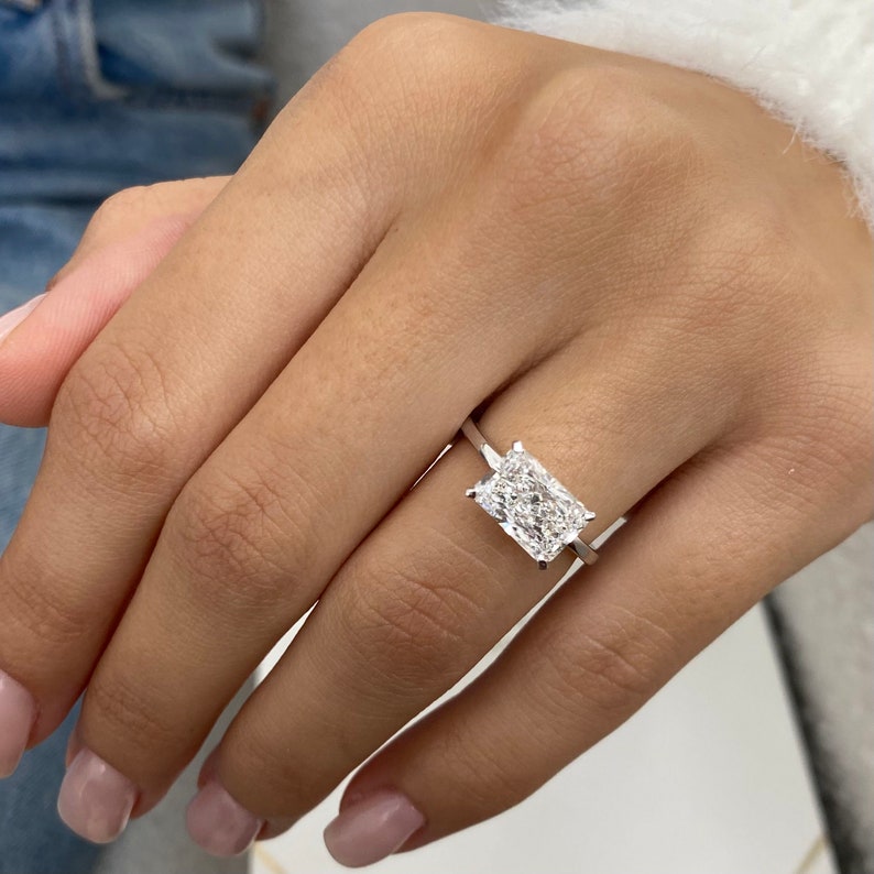 Classic 2.0 CT East West Radiant Moissanite Engagement Ring with Hidden Halo Design 4