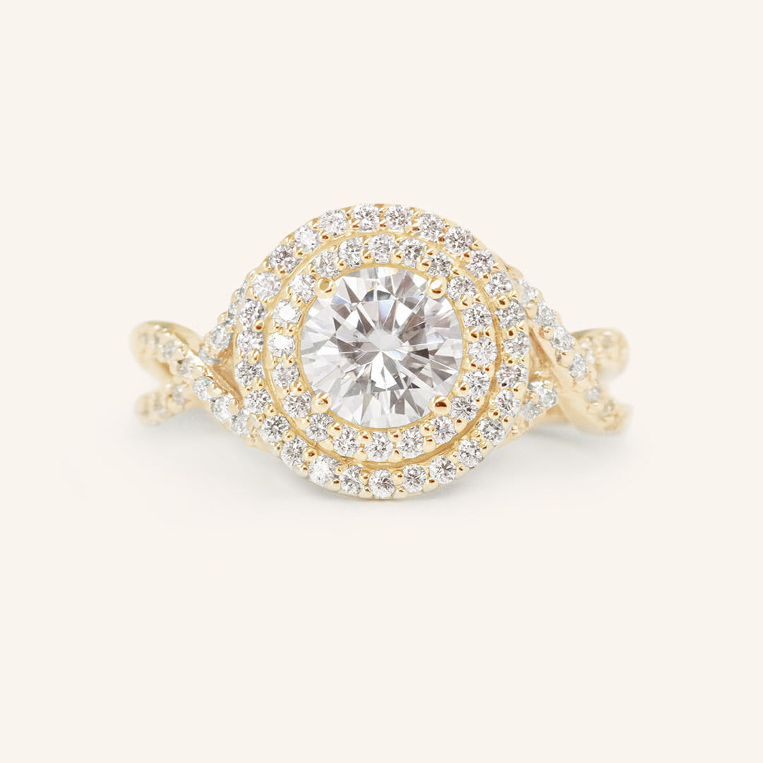Stunning 1.0 CT Round Moissanite Engagement Ring with Double Halo Design 1