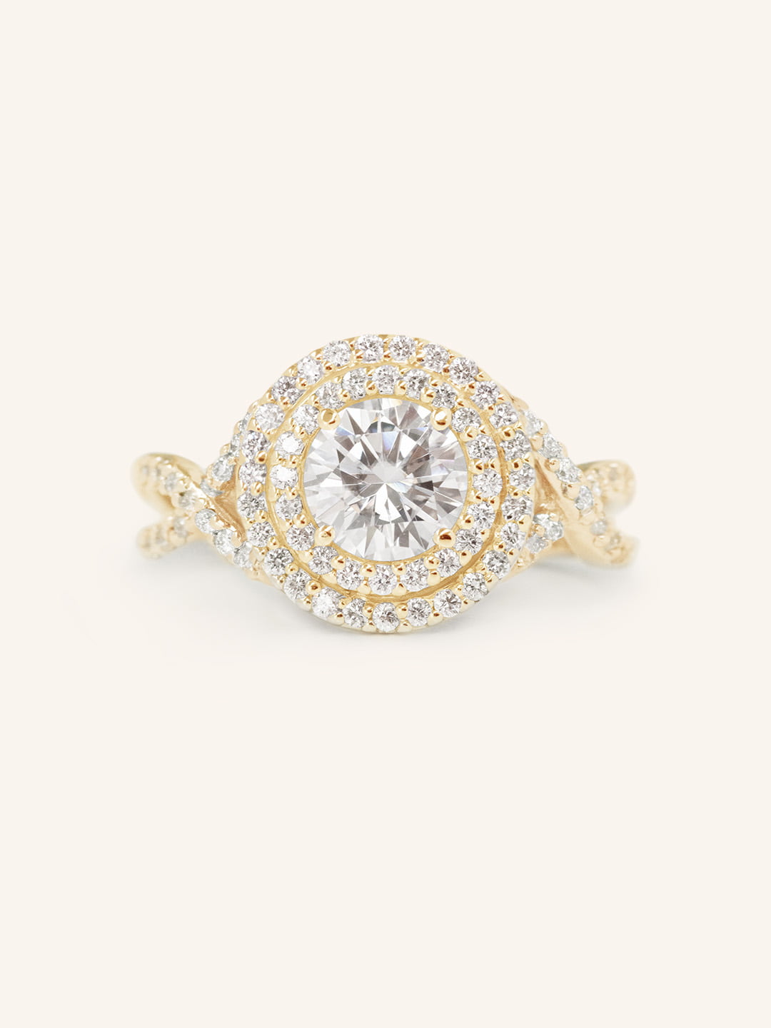 Stunning 1.0 CT Round Moissanite Engagement Ring with Double Halo Design 1