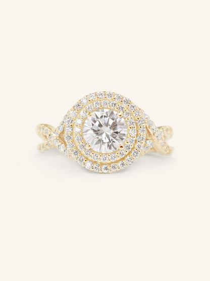 Stunning 1.0 CT Round Moissanite Engagement Ring with Double Halo Design 1