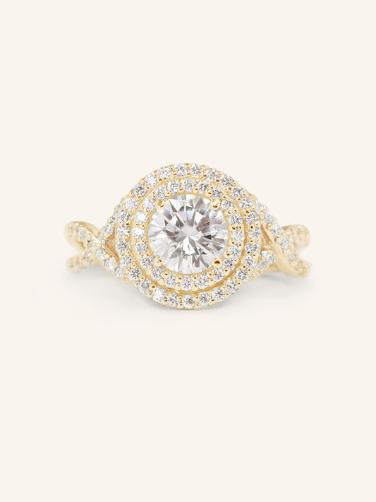 Stunning 1.0 CT Round Moissanite Engagement Ring with Double Halo Design 1