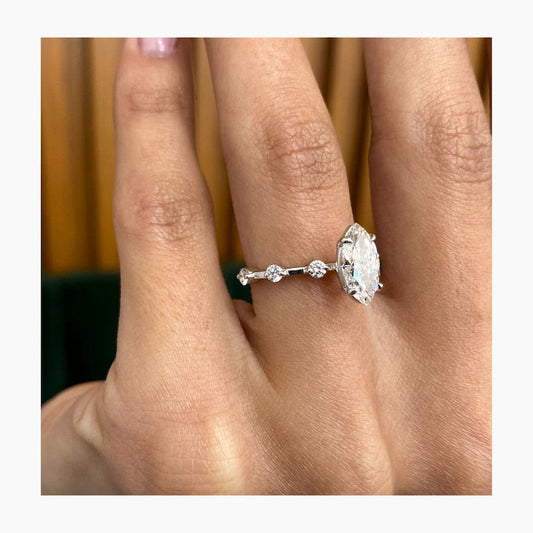 Stunning 1.0 CT Marquise Moissanite Engagement Ring with Dainty Pave Design 2