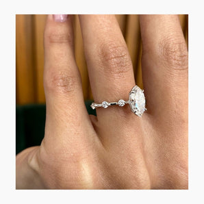 Stunning 1.0 CT Marquise Moissanite Engagement Ring with Dainty Pave Design