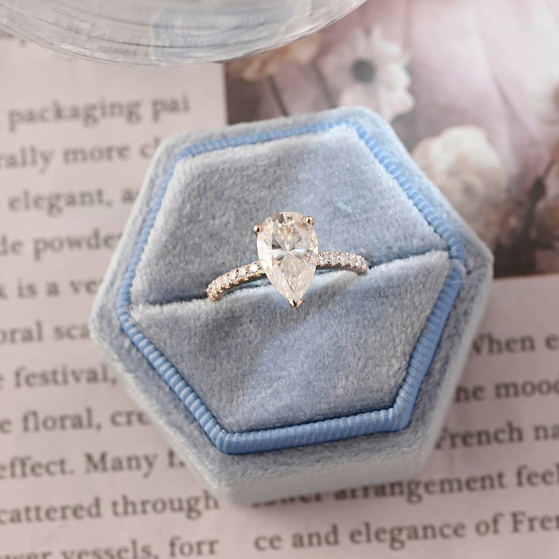 Stunning 3.0 CT Pear Moissanite Engagement Ring with Pave Design 9