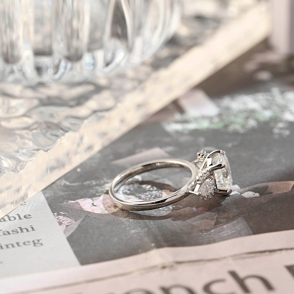 Stunning 2.0 CT Oval Moissanite Engagement Ring with Cluster Design 2