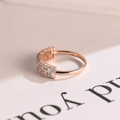 Stunning 0.4 TCW Baguette & Round Moissanite Stones Half Eternity Wedding Band 3