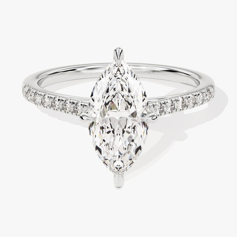 Stunning 1.0-2.0 CT Marquise Moissanite Engagement Ring with Pave Design 4