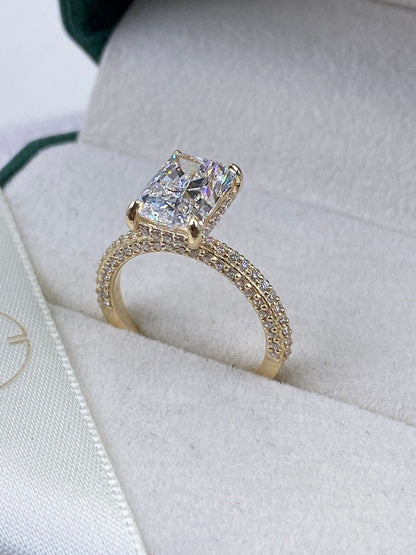 Stunning 2.50 CT Radiant Moissanite Engagement Ring with Hidden Halo & Triple Pave Design 2