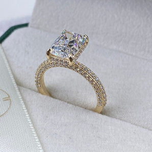 Stunning 2.50 CT Radiant Moissanite Engagement Ring with Hidden Halo & Triple Pave Design