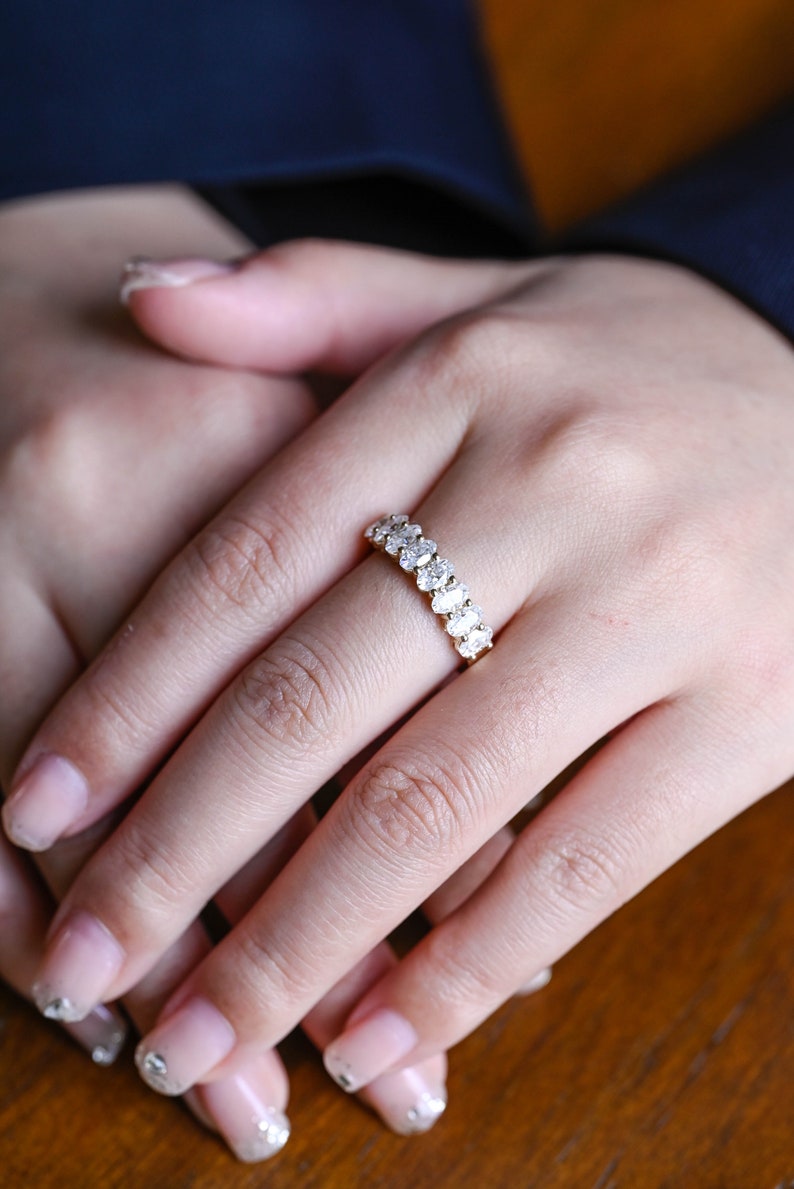 Stunning 0.3 TCW Oval Moissanite Stones Half Eternity Wedding Band 4