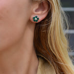 2.5 TCW Round Emerald Lab Made Diamond-May Birthstone Floral Stud Earrings 7