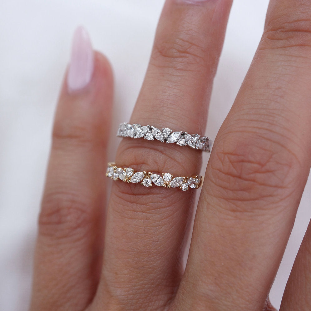 Stunning 0.4 TCW Marquise and Round Moissanite Stones in Half Eternity Wedding Bands 5