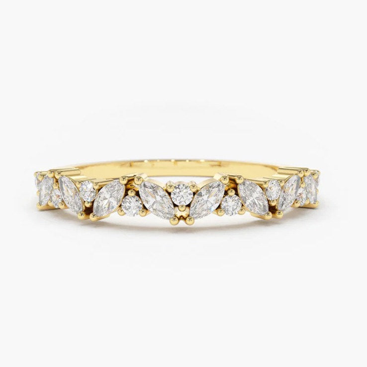 Stunning 0.4 TCW Marquise and Round Moissanite Stones in Half Eternity Wedding Bands 1